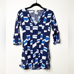 J. Crew 3/4 Sleeve Blue Geometric Blouse Size XXS